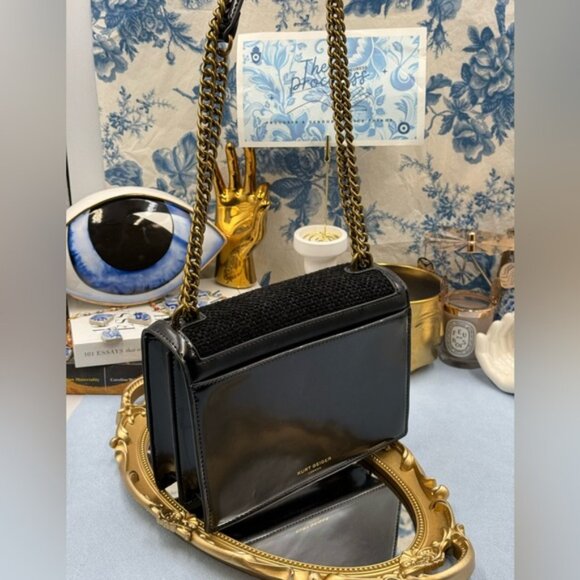 🆕 KURT GEIGER LONDON 🧿 NWOT Black Tweed Shoreditch Crossbody Bag - Picture 6 of 16